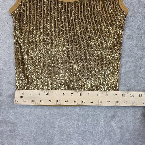 J.Crew Sequin Tank Top Womens Small Gold Scoop Neck Knit Sleeveless Party CD115 - Picture 7 of 12